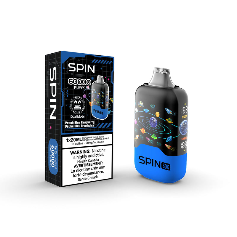 Vape jetable Spin 60K (60 000) - Pêche et framboise bleue 