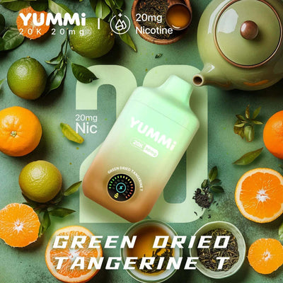 YUMMI 20K (20000) Vape jetable - Mandarine séchée verte (Super cool)